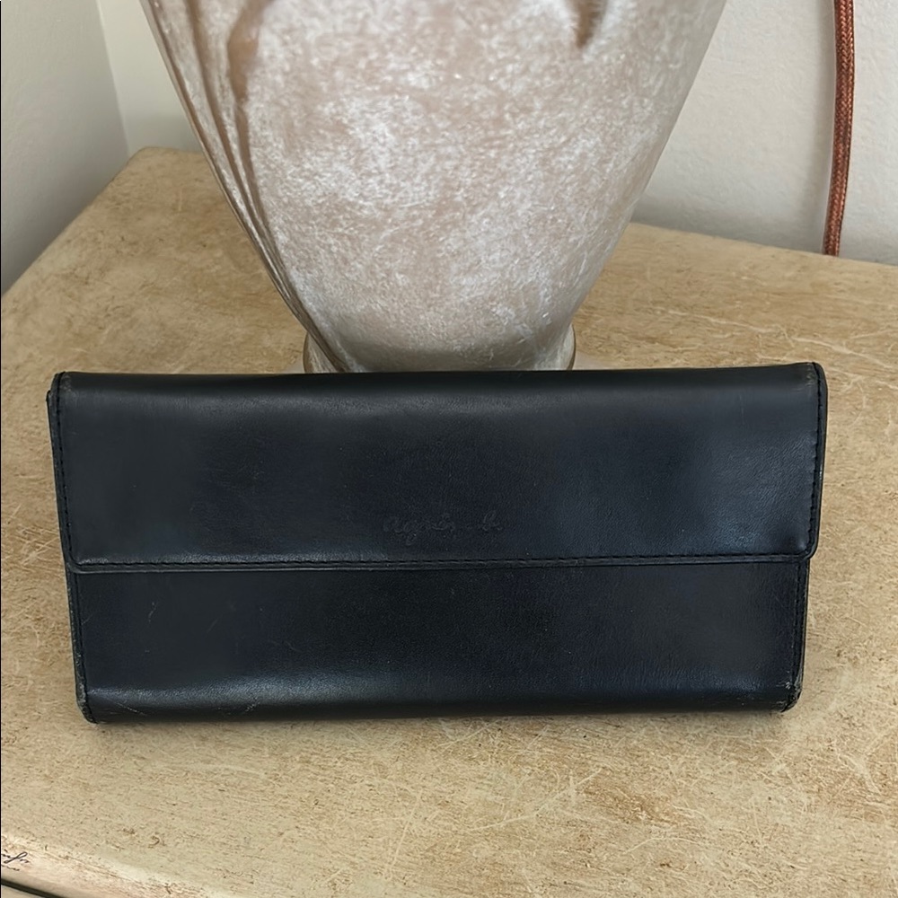 Vintage agnes b. black leather long wallet